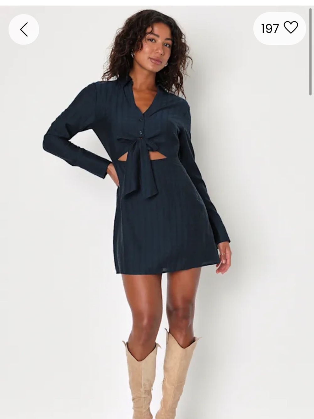 Lulu's Navy Tie-Front Long Sleeve Mini Dress
